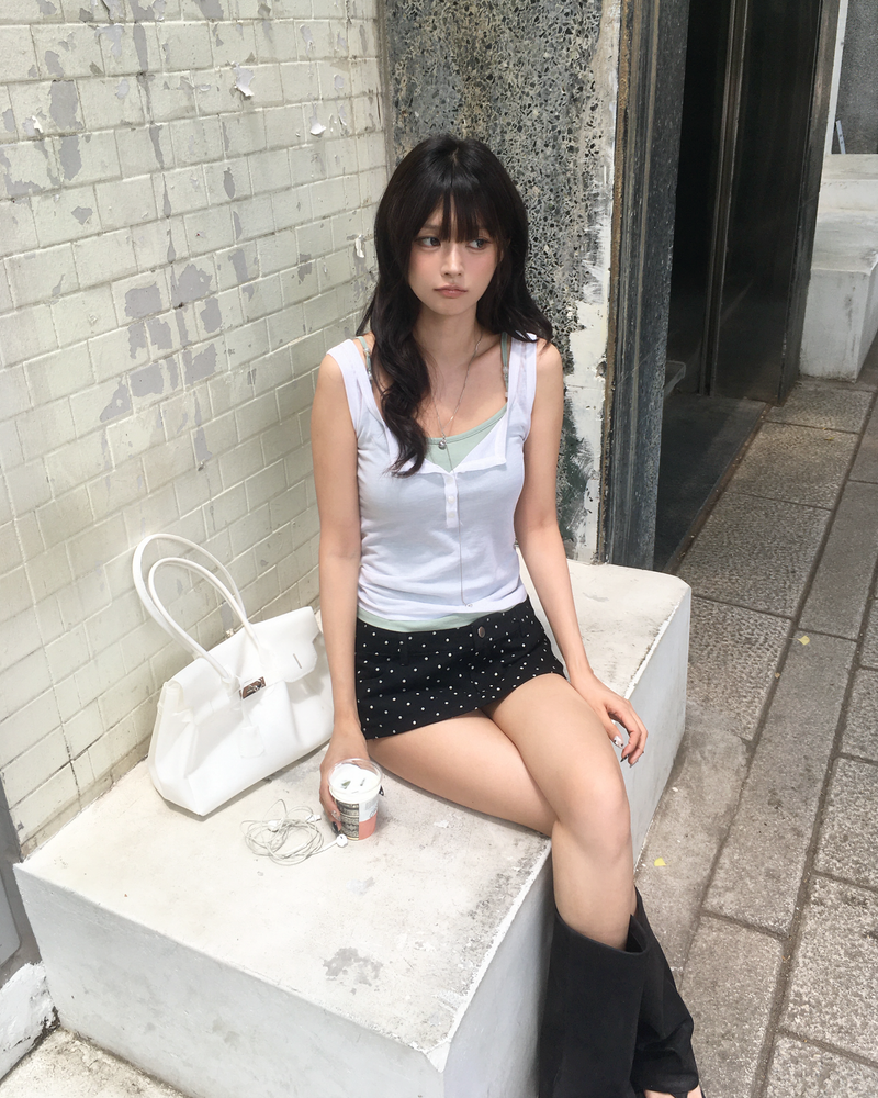 Dot double waist skirt pants