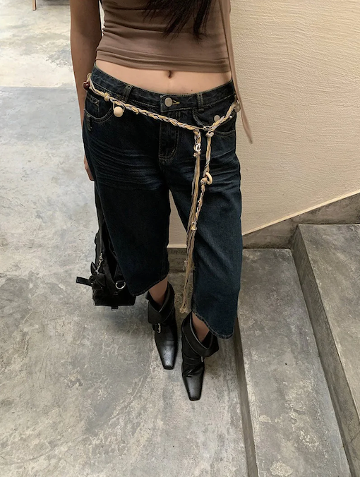 Retro straight capri denim pants