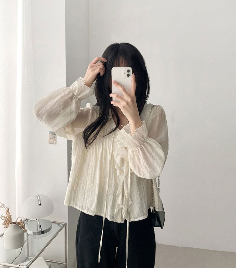 Poen puff string frilled blouse