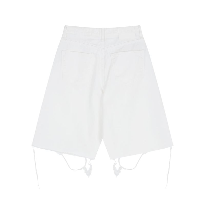 Wide Half Denim Pants White