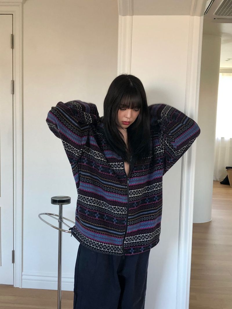 Euclid pattern hood zip up