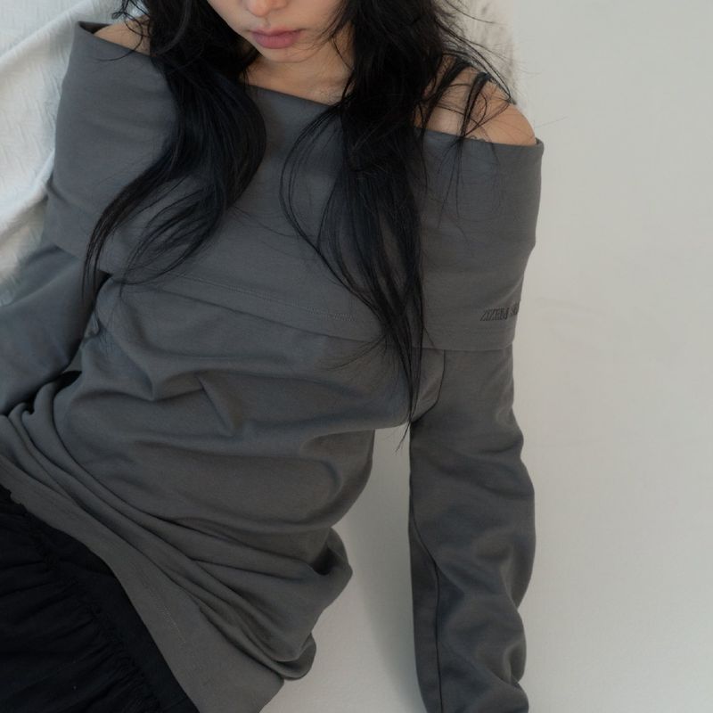 OFF SHOULDER TIED TOP (CHARCOAL)