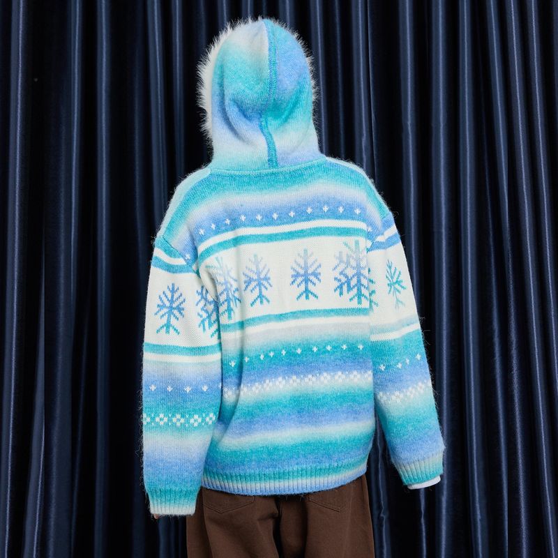 Snow Gradation Fur Hood Knit Zip Up