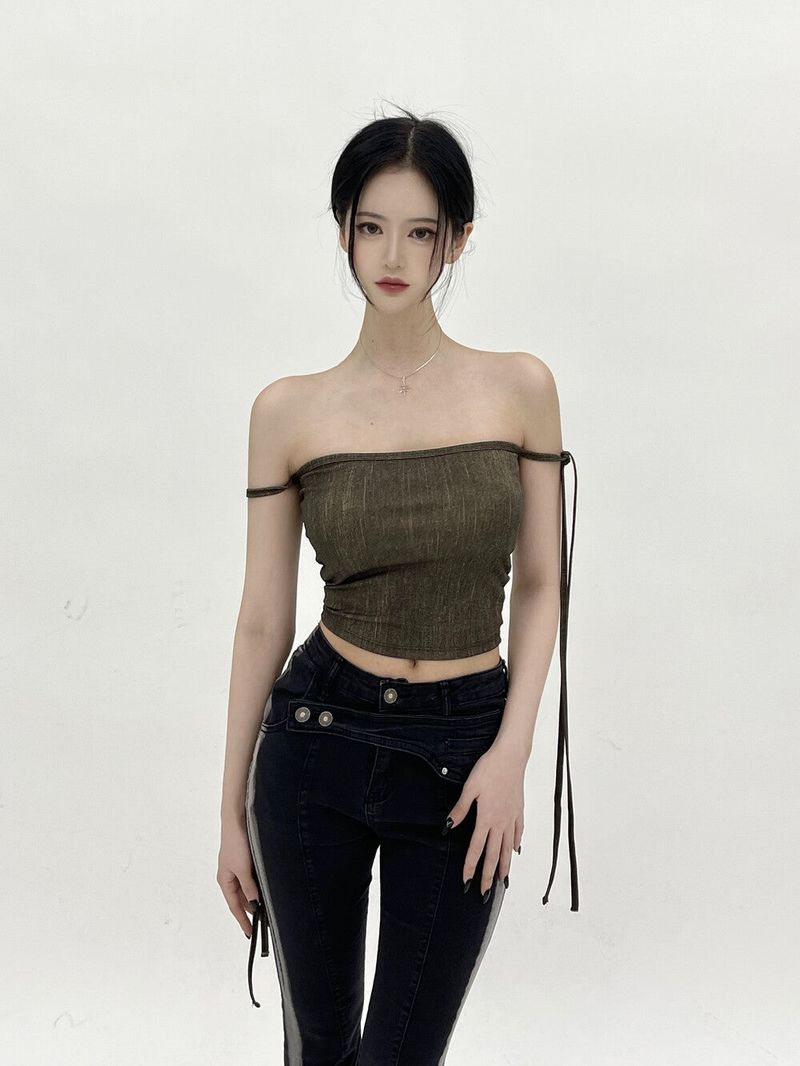 802. Denim free strap top (3color)