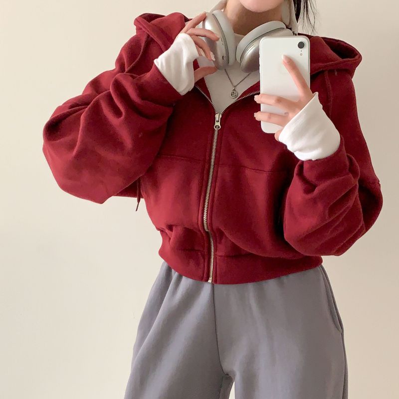 [Bellide made] embroidery napping hood zip-up