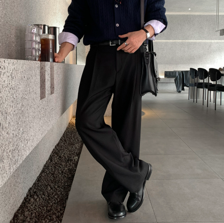 Deface Front Turtle Back Banding Wide Slacks