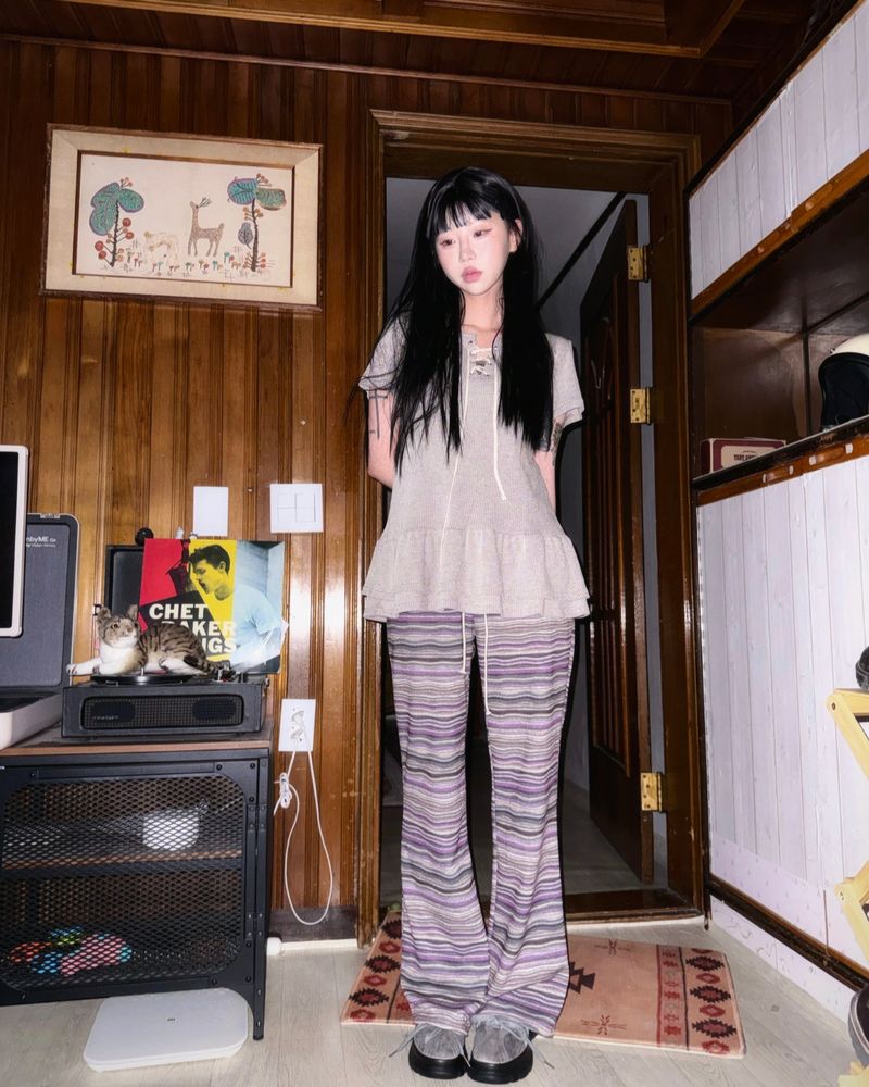 (2color) Wave Stripe Bootcut Knit Pants