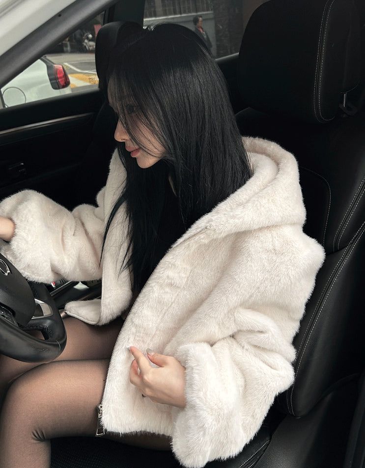 Crop Hood Fur Jacket