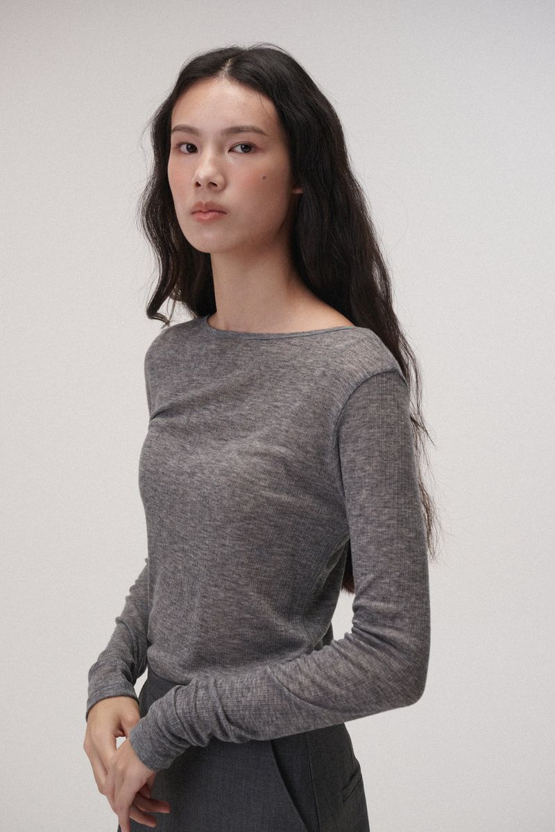 Wool boat neck T (Black)