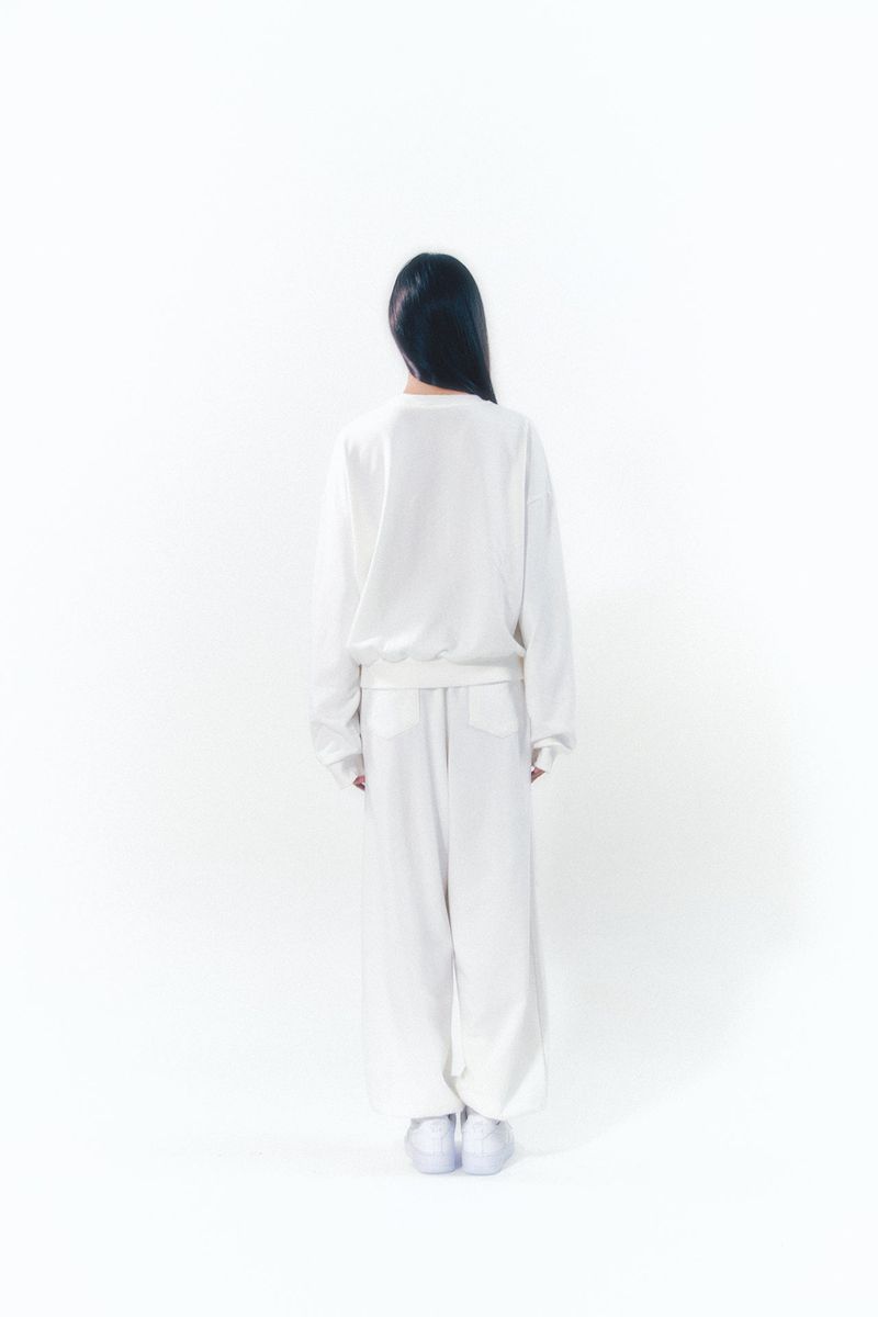 Knee Point Ribbon Jogger Pants White
