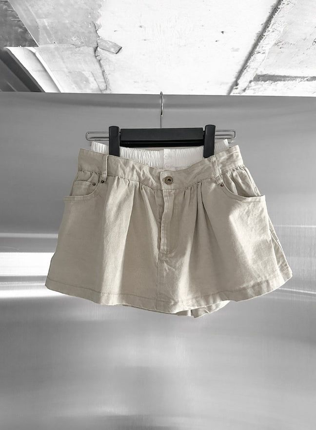 Double-waisted sagging mini skirt
