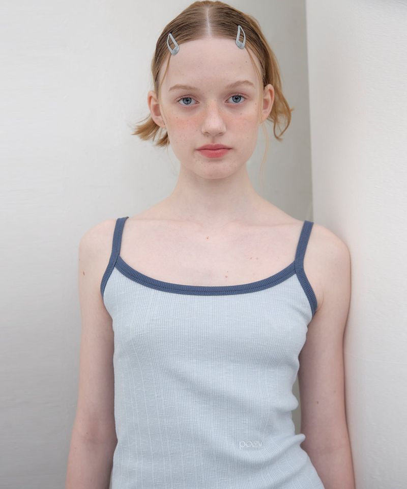 Ringer Sleeveless Top - Sky blue/Navy