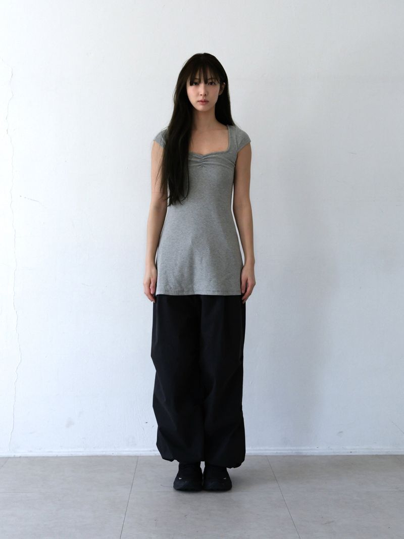 Rib Shirring Long Top (Gray)