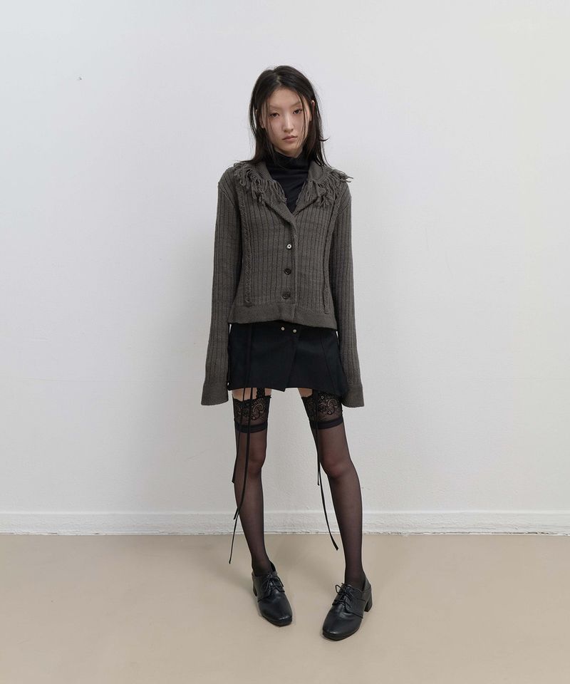ojos（オホス）の「Tassel Collar Knit Cardigan / Charcoal（Tops）」