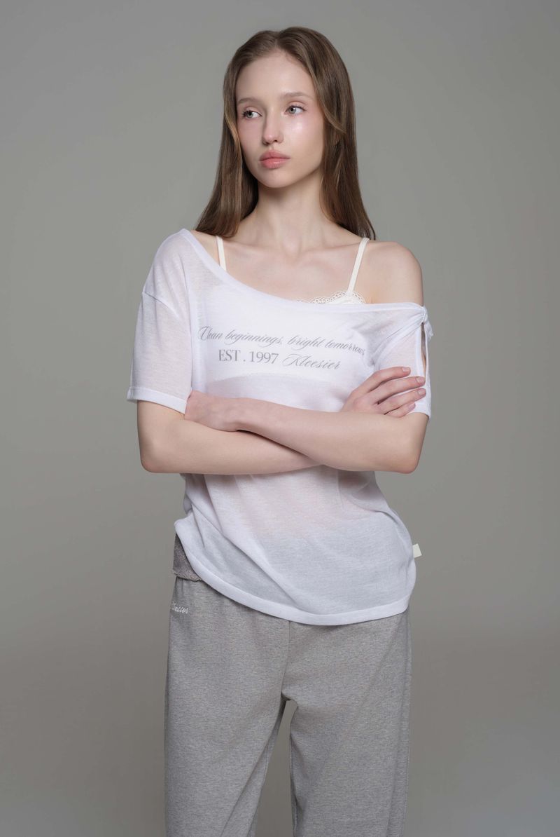 Powder sheer ribbon top, White
