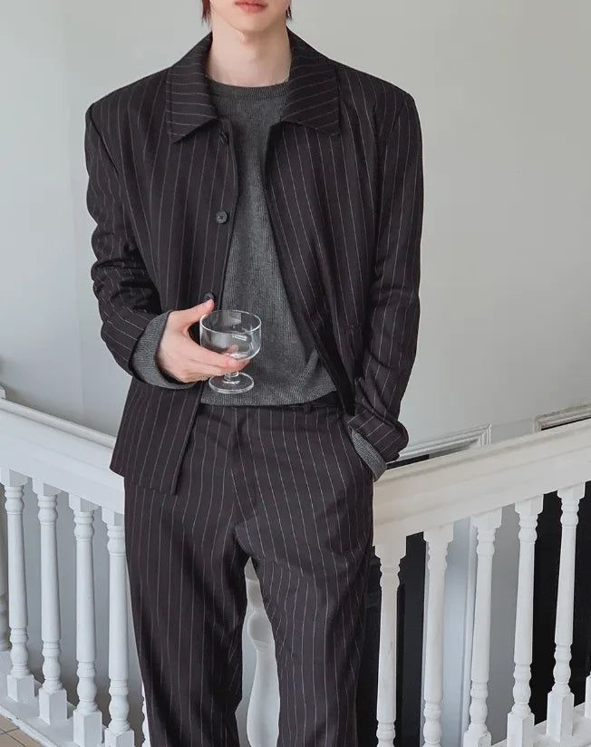 Bonnen Stripe Hidden Button Blazer
