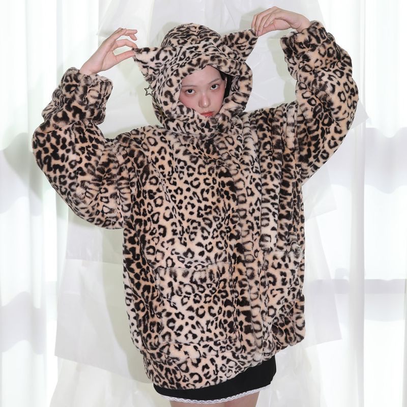 Cat Ear Fur jacket - LEOPARD