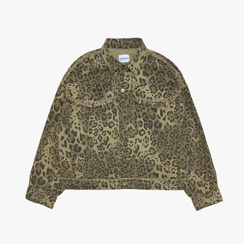 leopard grunge trucker jacket_beige