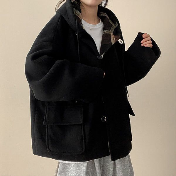 Heel double wool royal boxy pocket hooded coat 