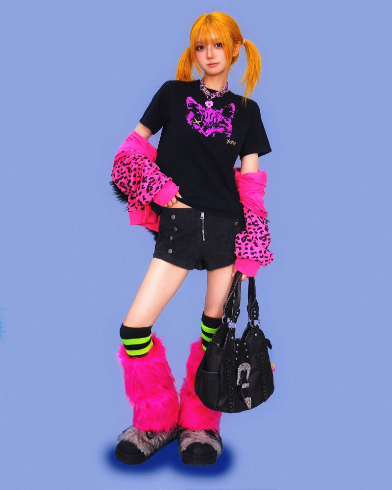wink hot-pink leopard fur jumper