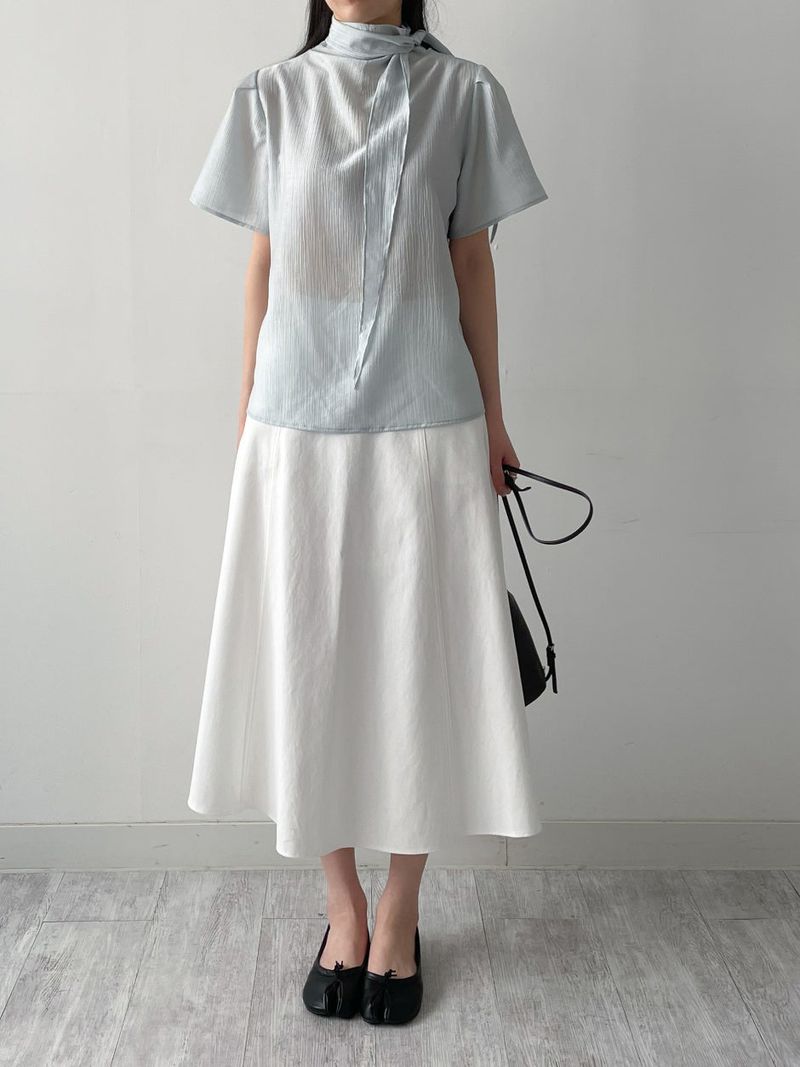 Stitched Cotton Flare Long Skirt