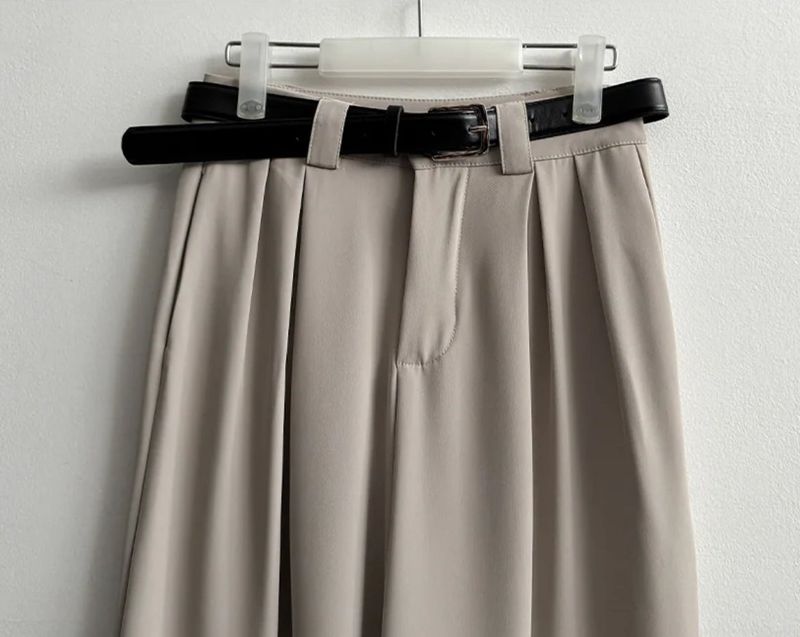 Cree Pin Tuck Wide Slacks Pants + Belt Set