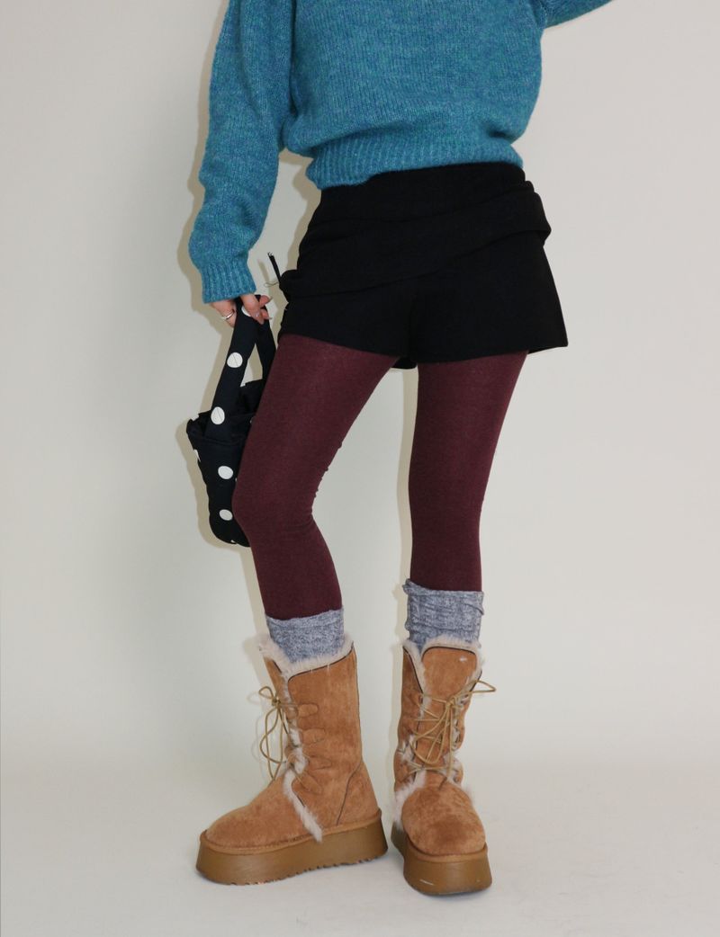 Plum Shorts Layered Mini Skirt (Wool Material)