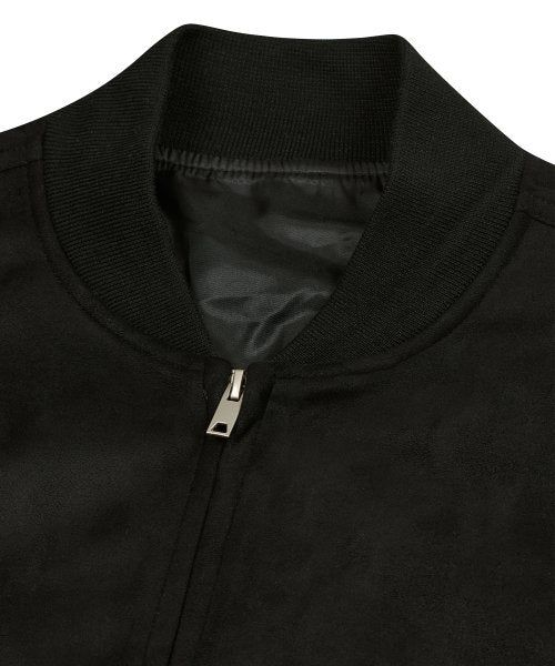 87-STAN027 [Vegan Suede] Curved Layer Bomber Suede Jacket Black