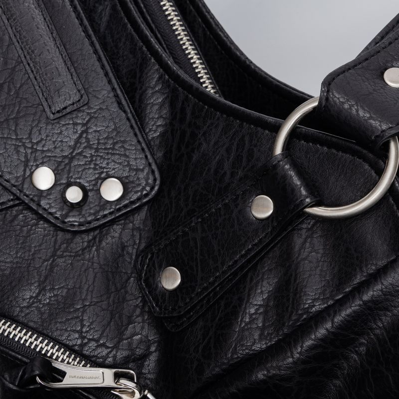 Studded Leather Shoulder Bag (Black)