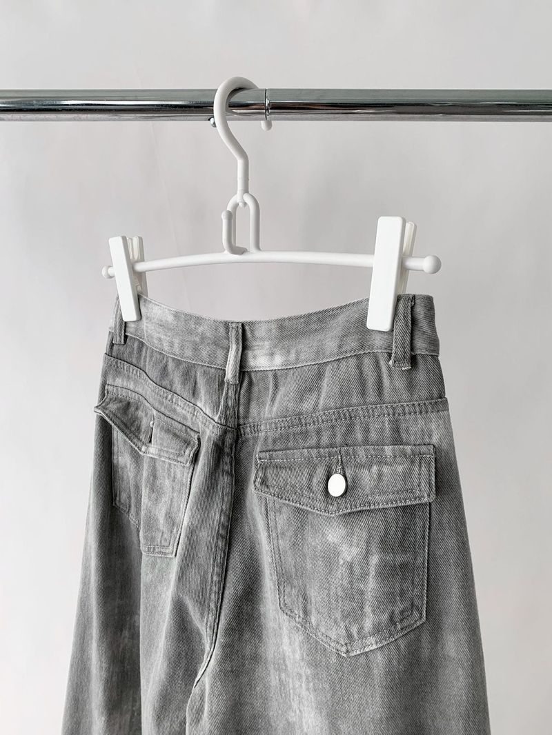 Gray washed wide cotton pants