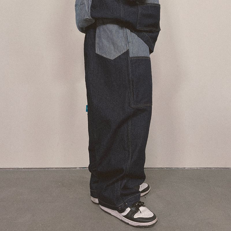 stripe patch denim pants_blue