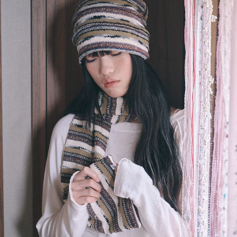 boho stripe muffler brown