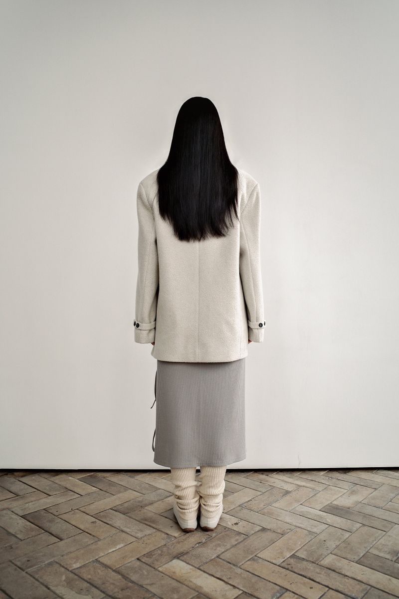 Fuzzy heavy wool coat, Light grey
