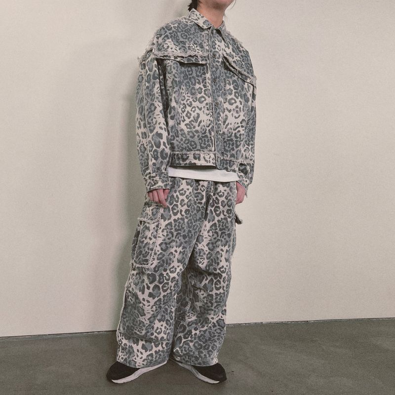 leopard grunge wide pants_grey