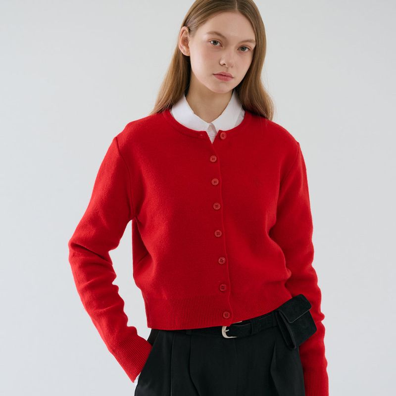 RVS Round Neck Cardigan Red