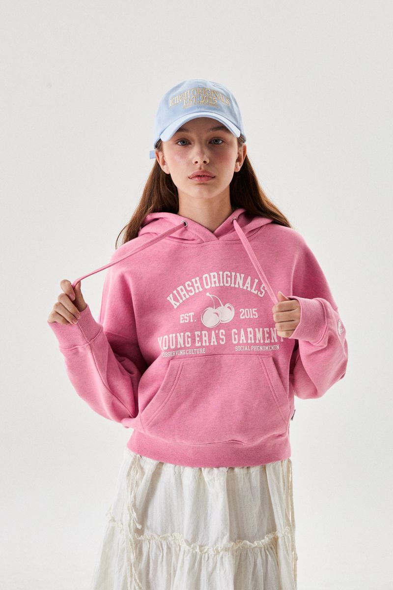 CHERRY ARCH LOGO CROP HOODIE [PINK]