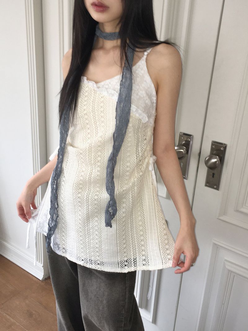 Neuron string lace color layered mini dress