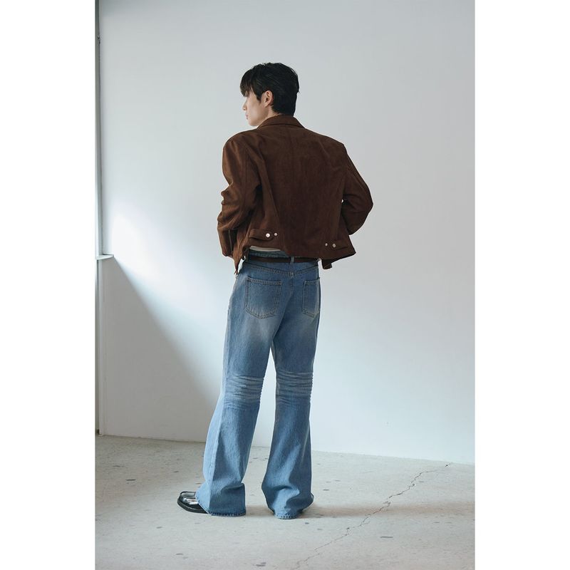 Suede crop biker jacket(Brown)