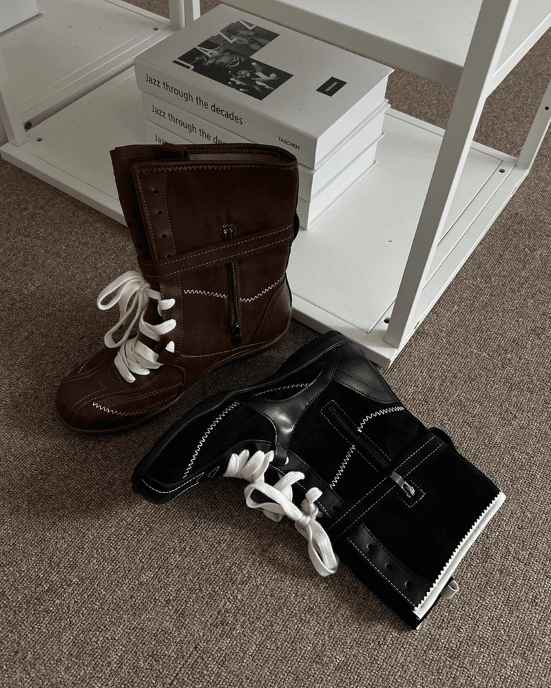 GUSTA（グスタ）の「Stage Up Stitch Lace-Up Hidden Heel Mid Boots (2 colors)（Shoes）」
