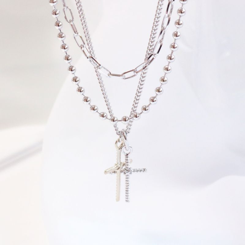 Double cross layered necklace