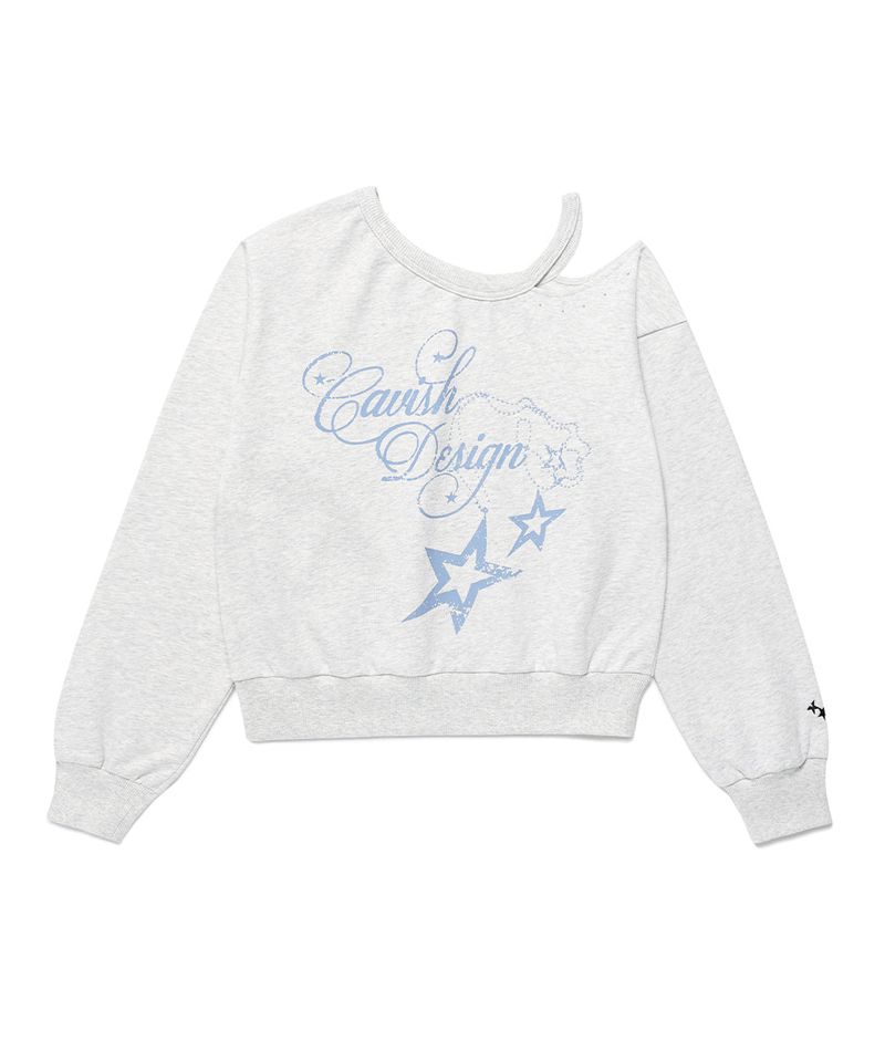 cavish（カビシ）の「W OFF SHOULDER NECKLACE SWEATSHIRT LIGHT GREY(CV2FFFM440A)（Tops）」