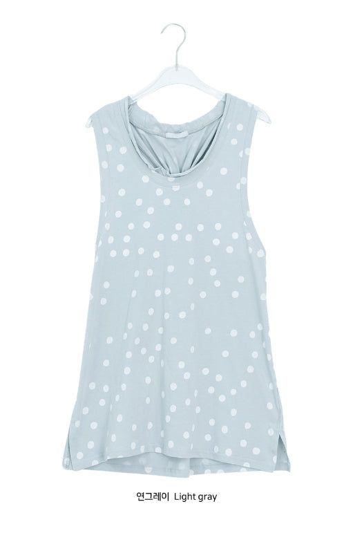 Oshion Side-Slit Twist Dot Layered Sleeveless