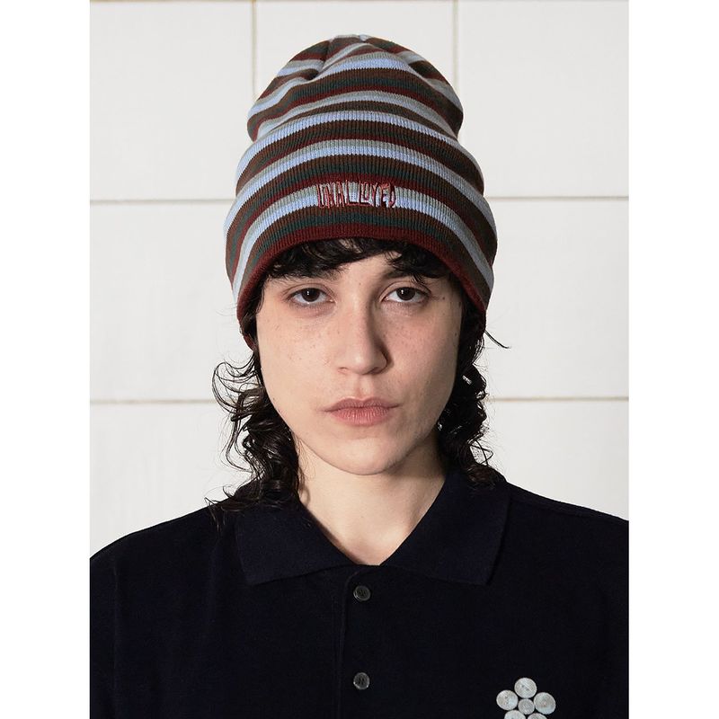 LOGO STRIPE BEANIE / BRICK