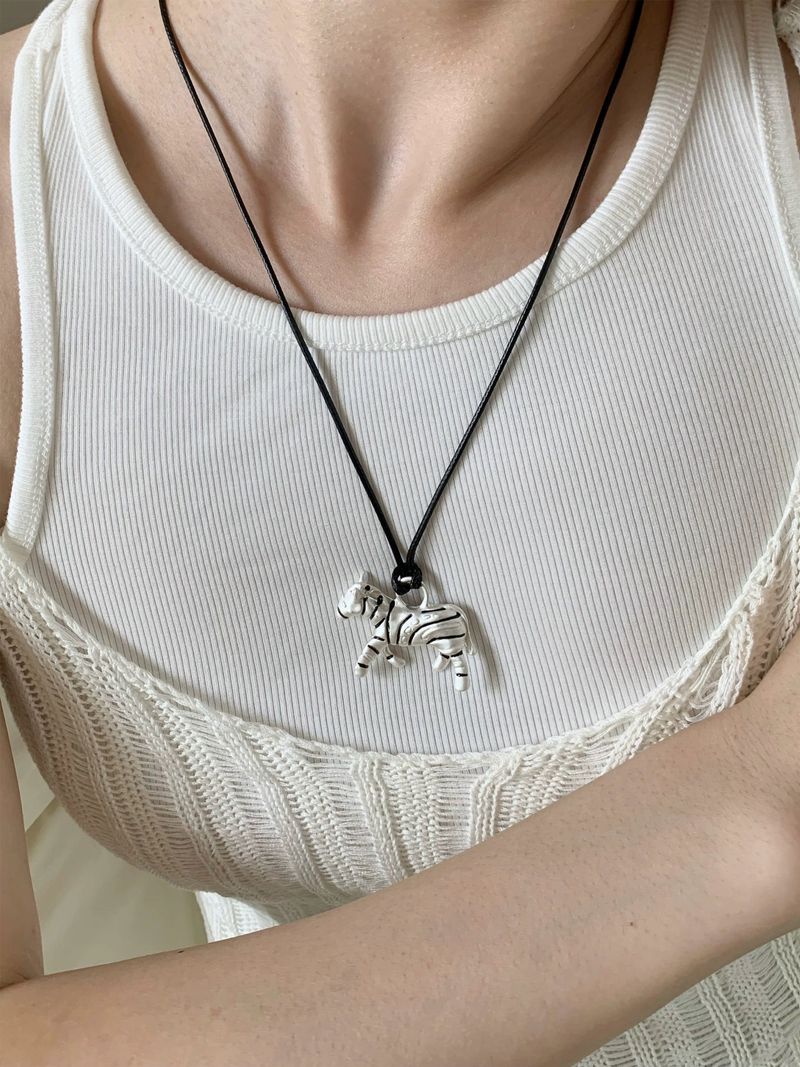 Silver zebra long necklace
