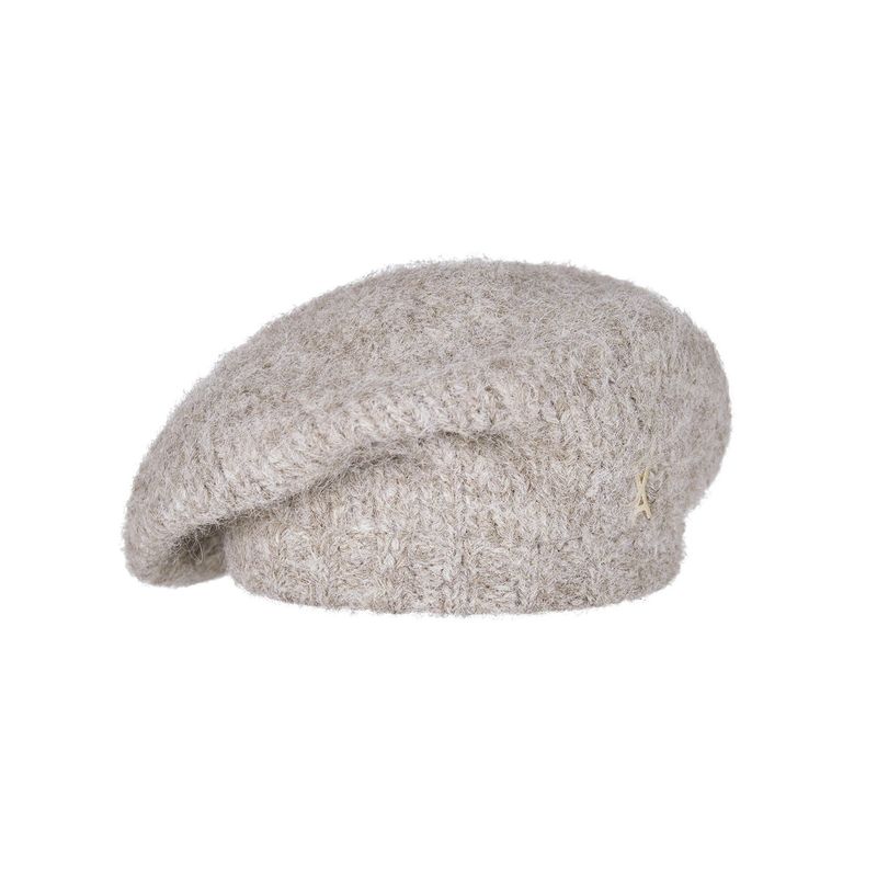 Stud Logo Wool Knit Beret Mocha