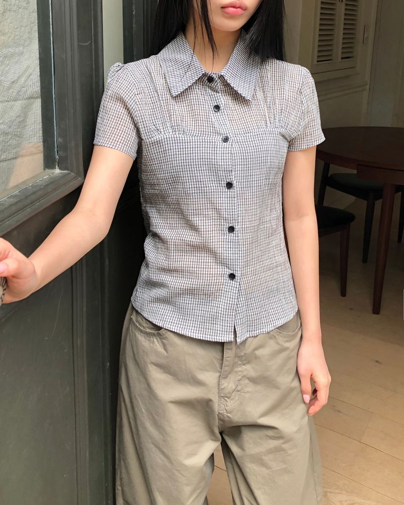 Shukong Check Short Sleeve Blouse