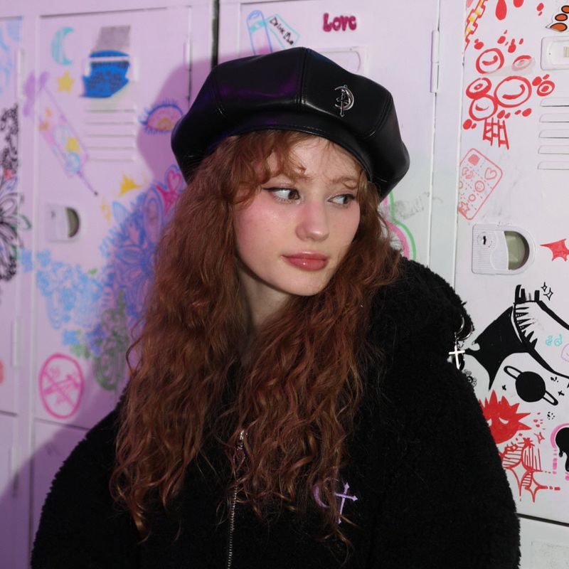 0 4 CT eco leather beret - BLACK