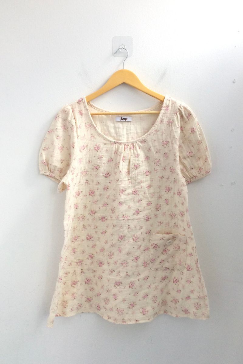 Pocket button puff blouse