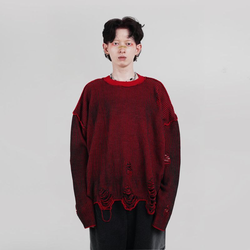Hierarchy Studios(ヒエラルキースタジオ)の「HIERARCHY STUDIOS Chroma - Distressed Red Flux Oversized Knit Sweater(Tops)」
