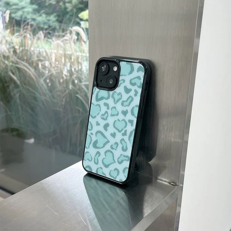 [MADE][Glass Bumper Case] Heart Leopard Drawing Case ⋆ Mint